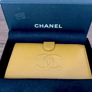 Preloved Chanel Mustard Caviar CC Long Flap Wallet